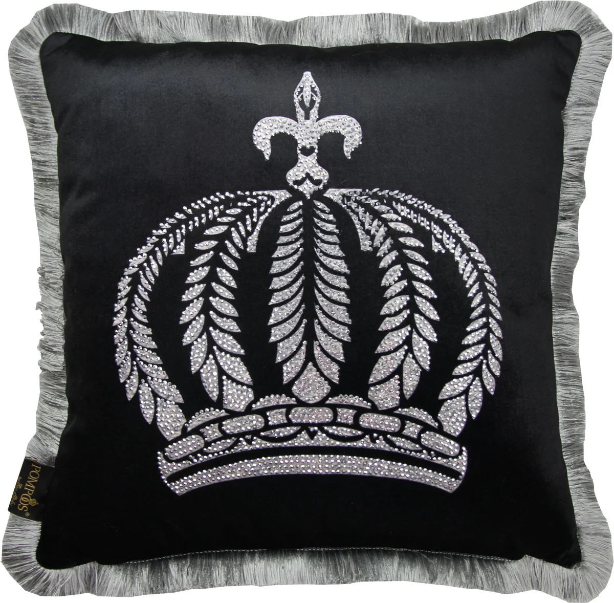 Harald Glööckler luxury decorative cushion Pompöös by black / silver crown with rhinestones - Glööckler designer cushion