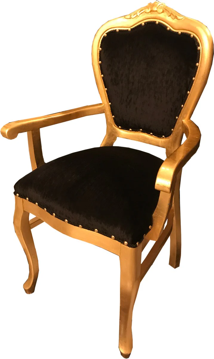 Baroque luxury dining chair with armrests black / gold