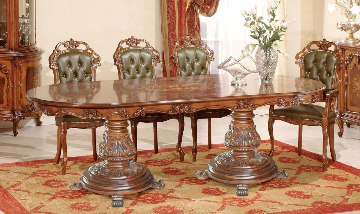 Luxury Baroque Dining Room Set Green / Brown - 1 Oval Baroque Dining Table & 8 Baroque Dining Chairs - Luxury Dining Room Furniture in Baroque Style - Baroque Furniture - Luxury Quality - Made in Italy