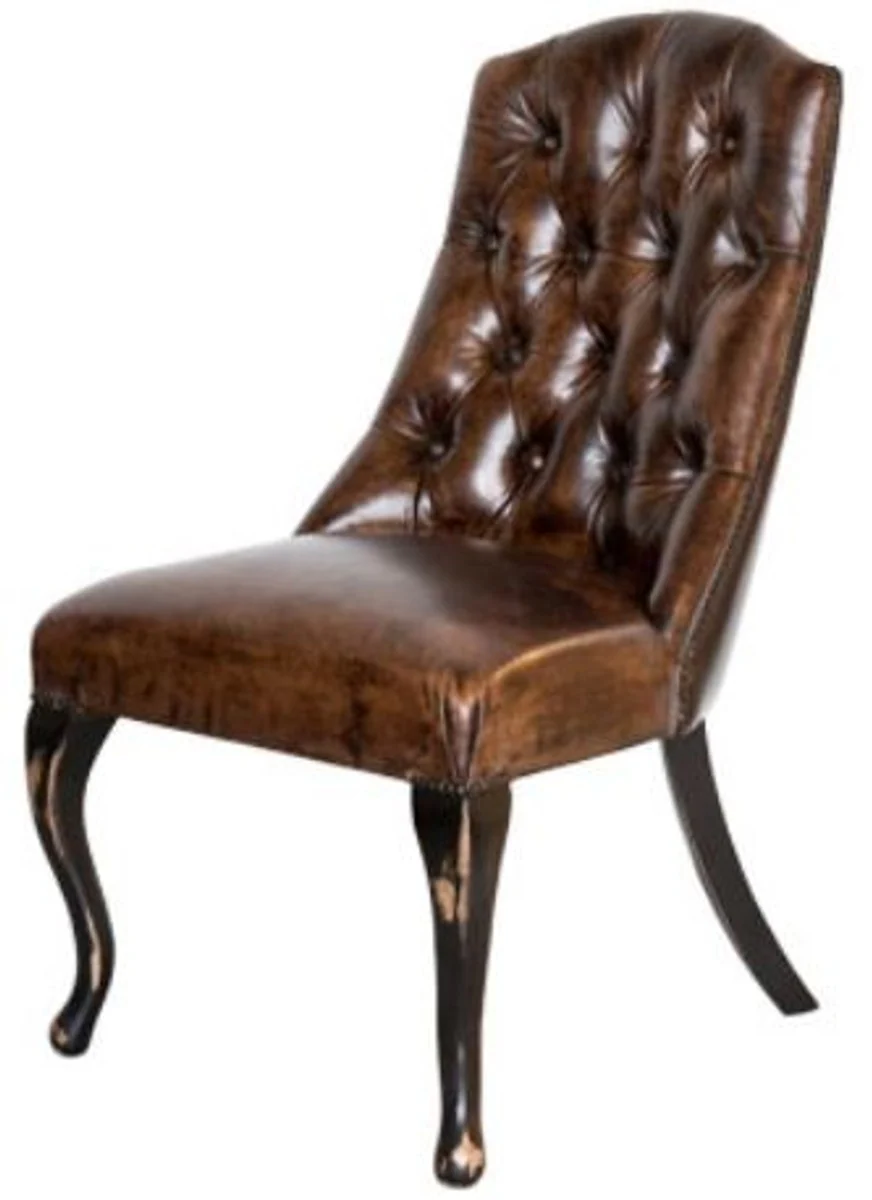 Chesterfield Dining Chair Vintage Dark Brown / Antique Black - Elegant Genuine Leather Chair - Chesterfield Furniture