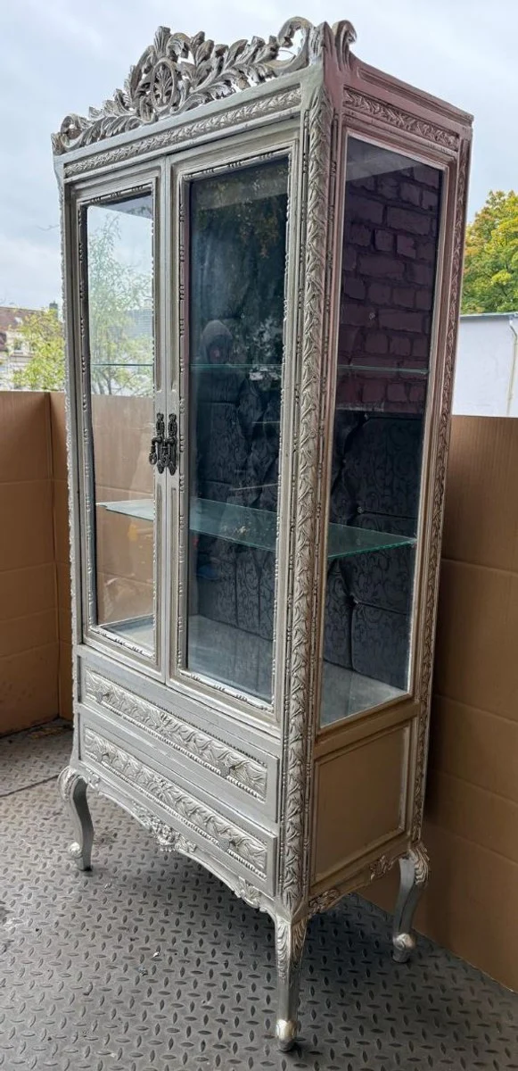 Barock Massivholz Vitrine Silber 84 x H. 183 cm - Barock Möbel