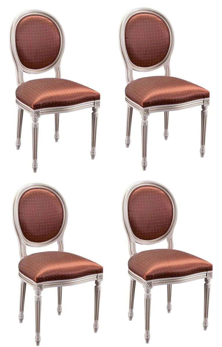 Luxury baroque dining room set cream / gold / orange 49 x 43.5 x H. 98 cm - 4 dining room chairs - dining room furniture