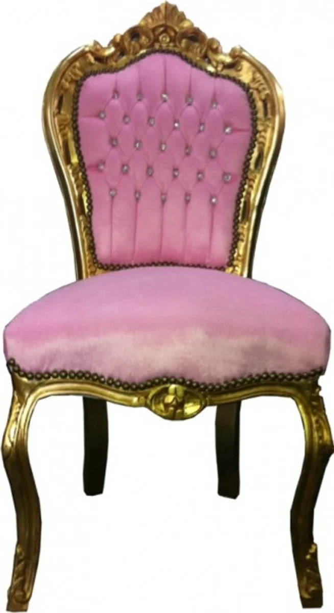 Baroque Dining Chair Pink / Gold Bling Bling Stones