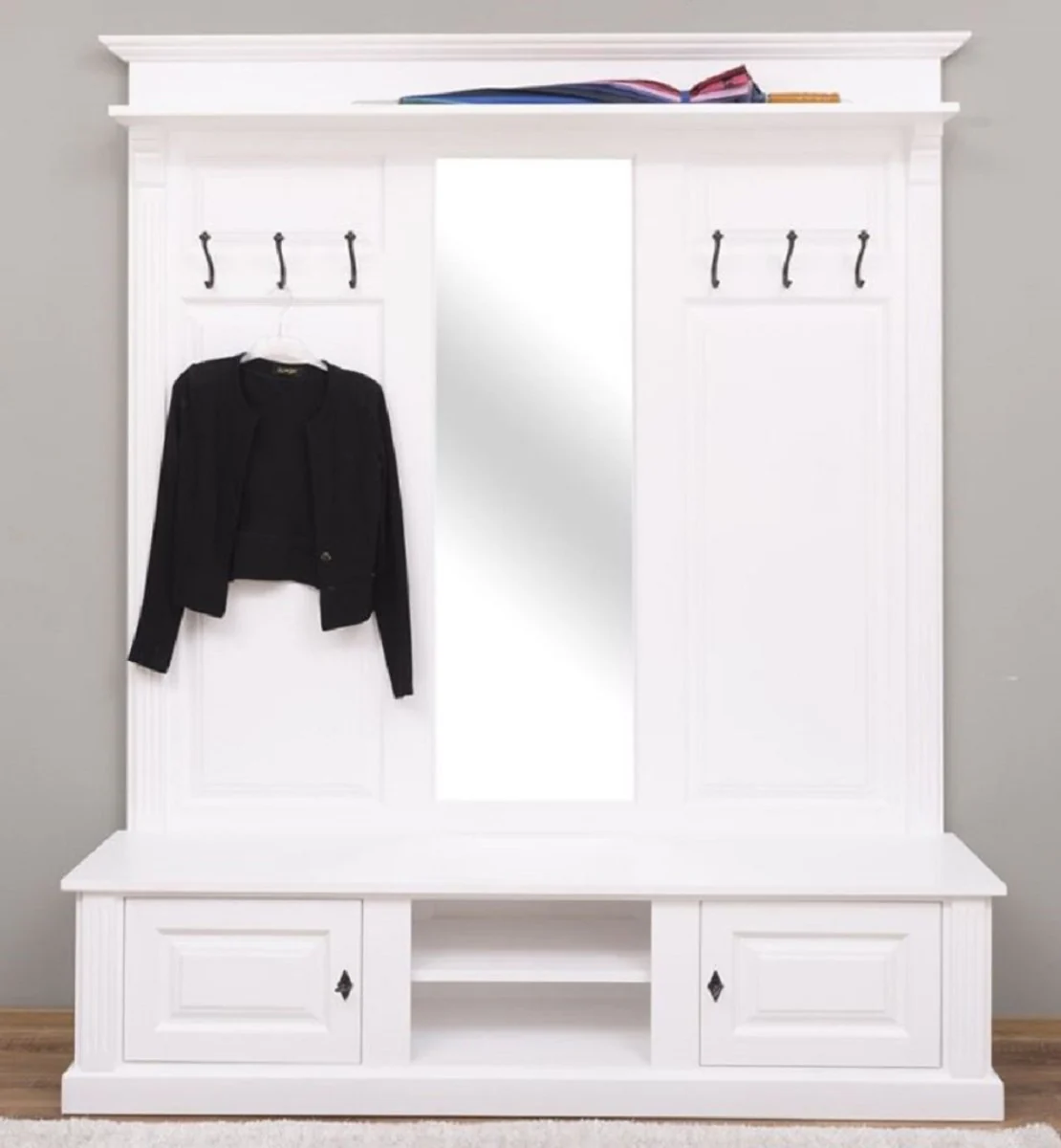 Country house style wardrobe white 180 x 41 x H. 210 cm - solid wood wardrobe with mirror - solid wood wardrobe furniture - country house style wardrobe furniture
