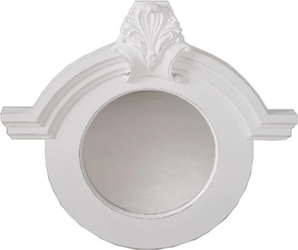 Art Nouveau Antique Shabby Chic Wall Mirror Round Ornament White Antique Look 91 x 84 cm - Mirror Baroque