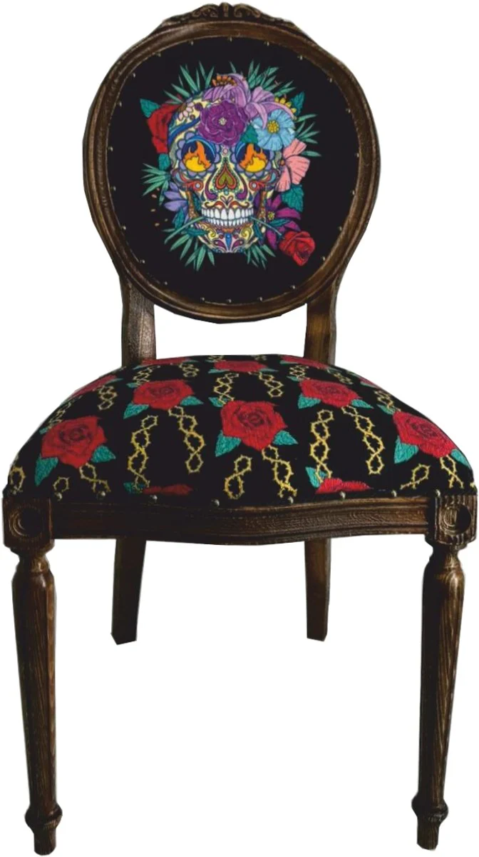 Frida Kahlo by Luxury Baroque Dining Room Chair Black / Colorful / Dark Brown