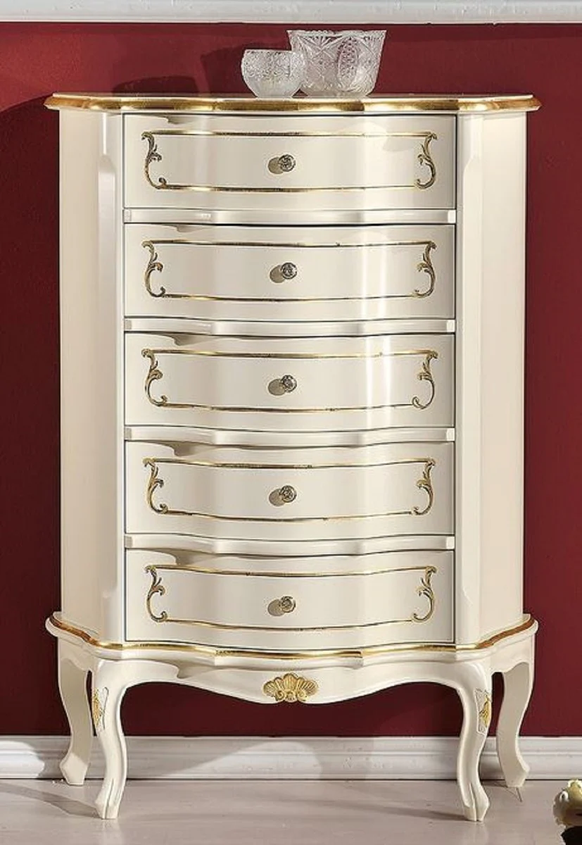 Luxury Baroque chest of drawers cream / gold - Handmade baroque style solid wood chest of drawers with 5 drawers - Handcrafted Italian Baroque furniture - Luxury quality - Made in Italy