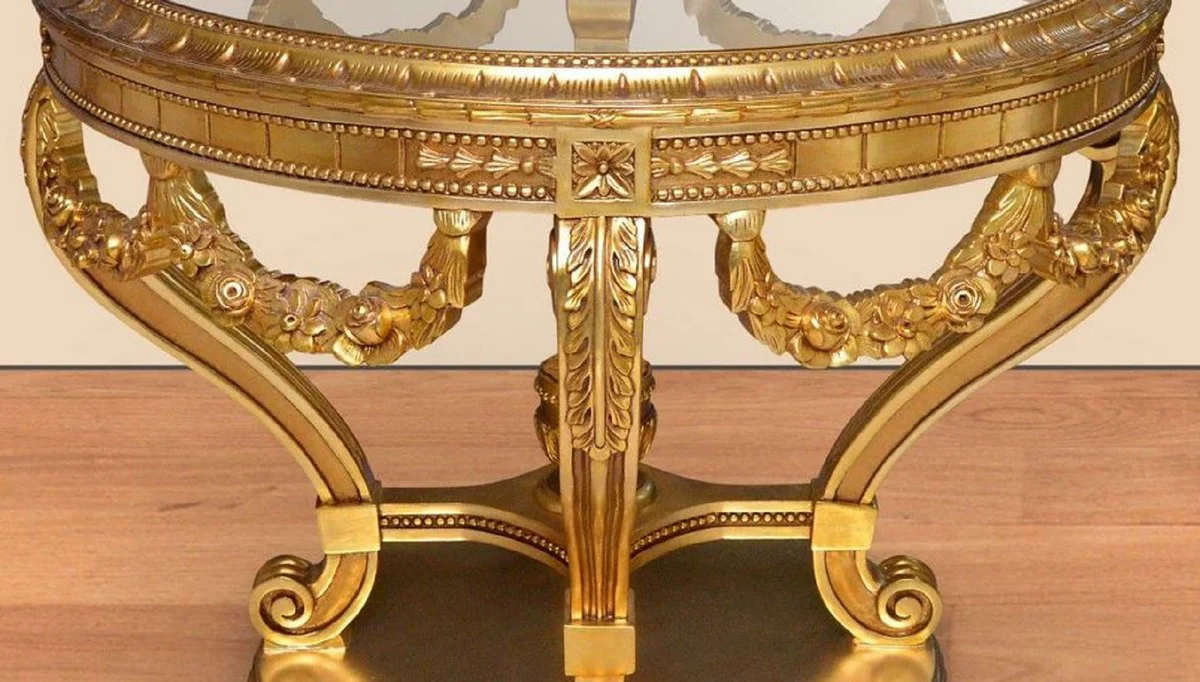 Baroque Conference Table Gold - Round Solid Wood Office Table with Glass Top - Baroque Office Furniture - Noble & Magnificent