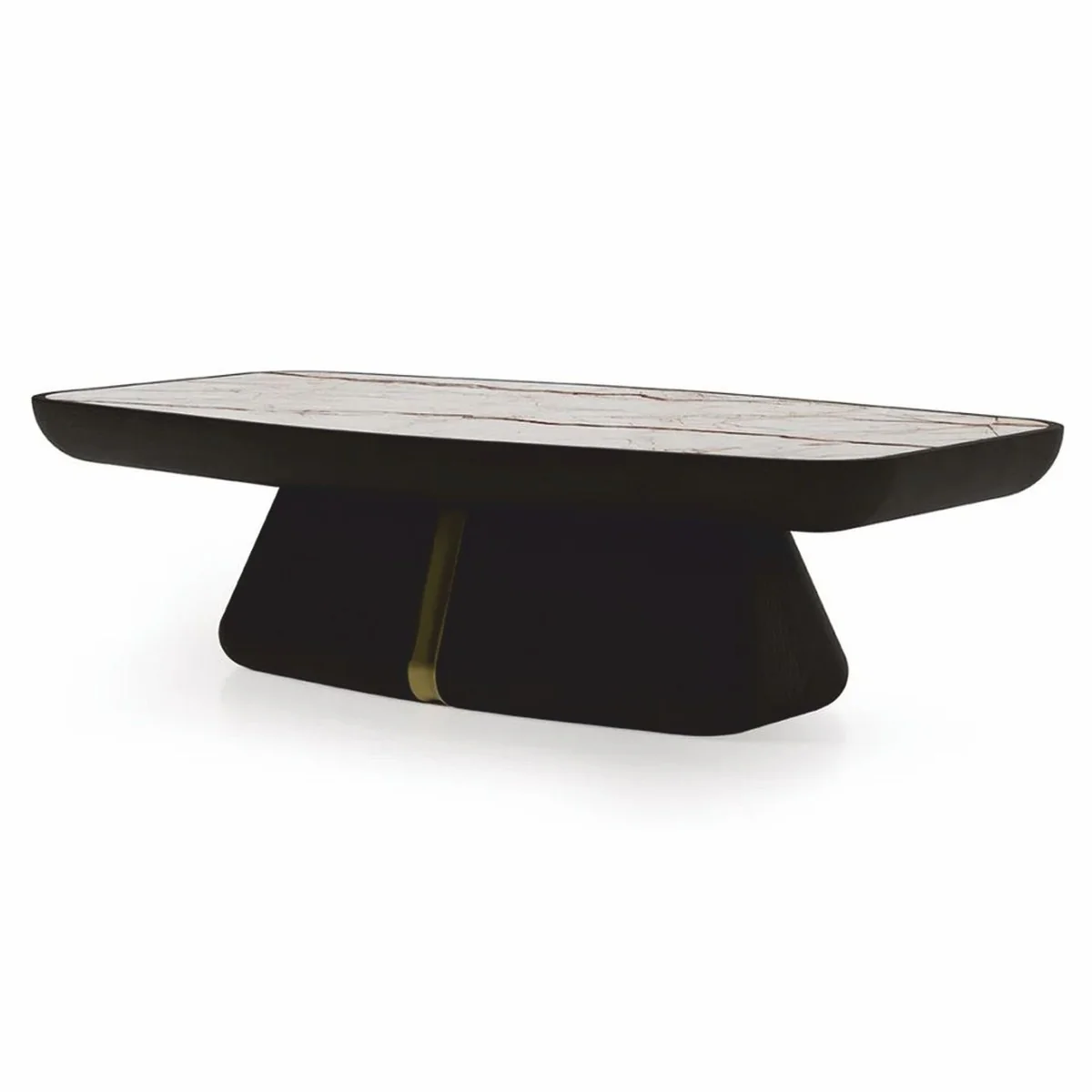 Luxury coffee table with marble top dark brown / brass / white-brown 150 cm