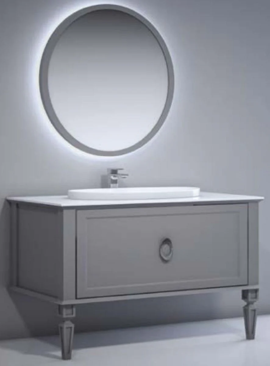 Luxury Baroque Bathroom Set Matt Gray / White - 1 Baroque Vanity Unit with Ceramic Washbasin & 1 Baroque LED Wall Mirror - Baroque Bathroom Furniture