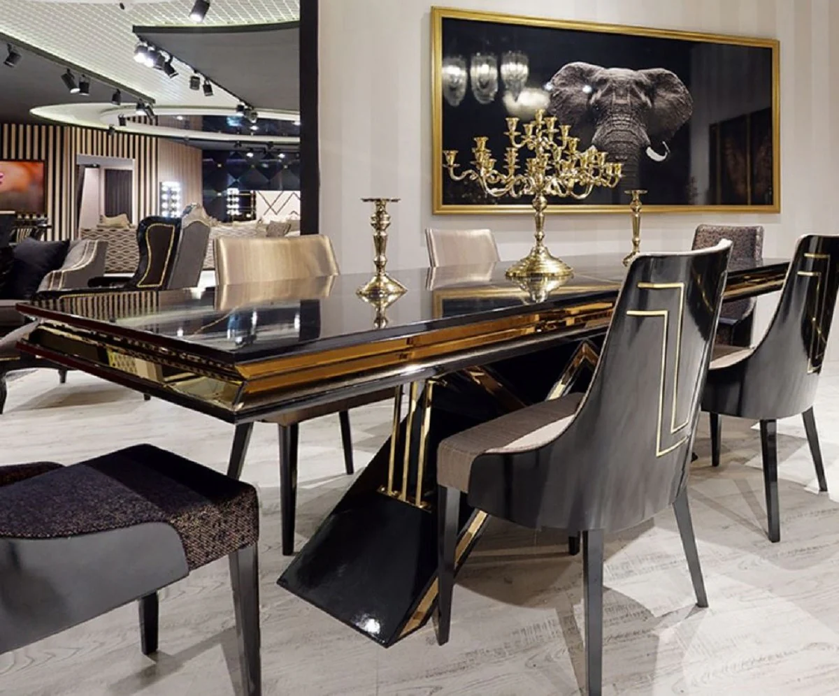 Luxury Art Deco Dining Table Black / Gold - Handcrafted Solid Wood Kitchen Table - Art Deco Dining Room Furniture