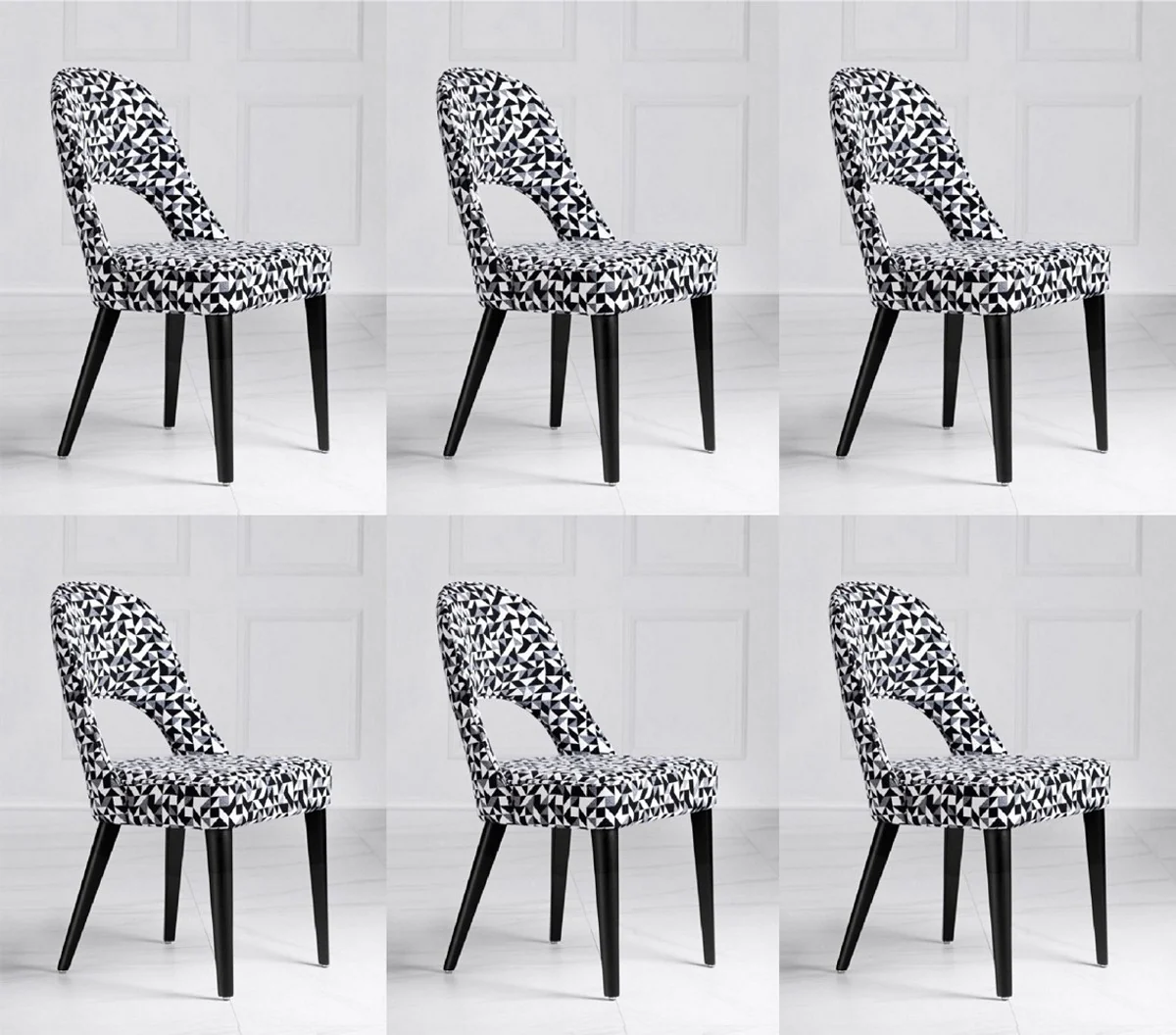 Luxury Art Deco dining room chair set of 6 white / gray / black 49 x 61 x H. 89 cm - Art Deco kitchen chairs with pattern - dining room furniture - luxury furniture - Art Deco furniture - luxury furnishings