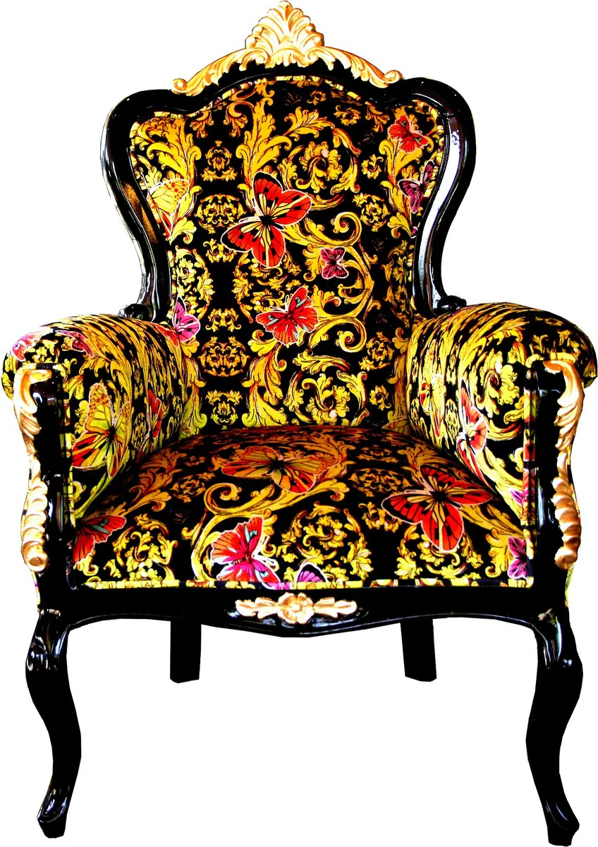 Pompöös by Luxury Baroque Armchair Bergere Butterfly & Flower Design / Black / Gold - Pompööser Baroque Armchair designed by Harald Glööckler B!