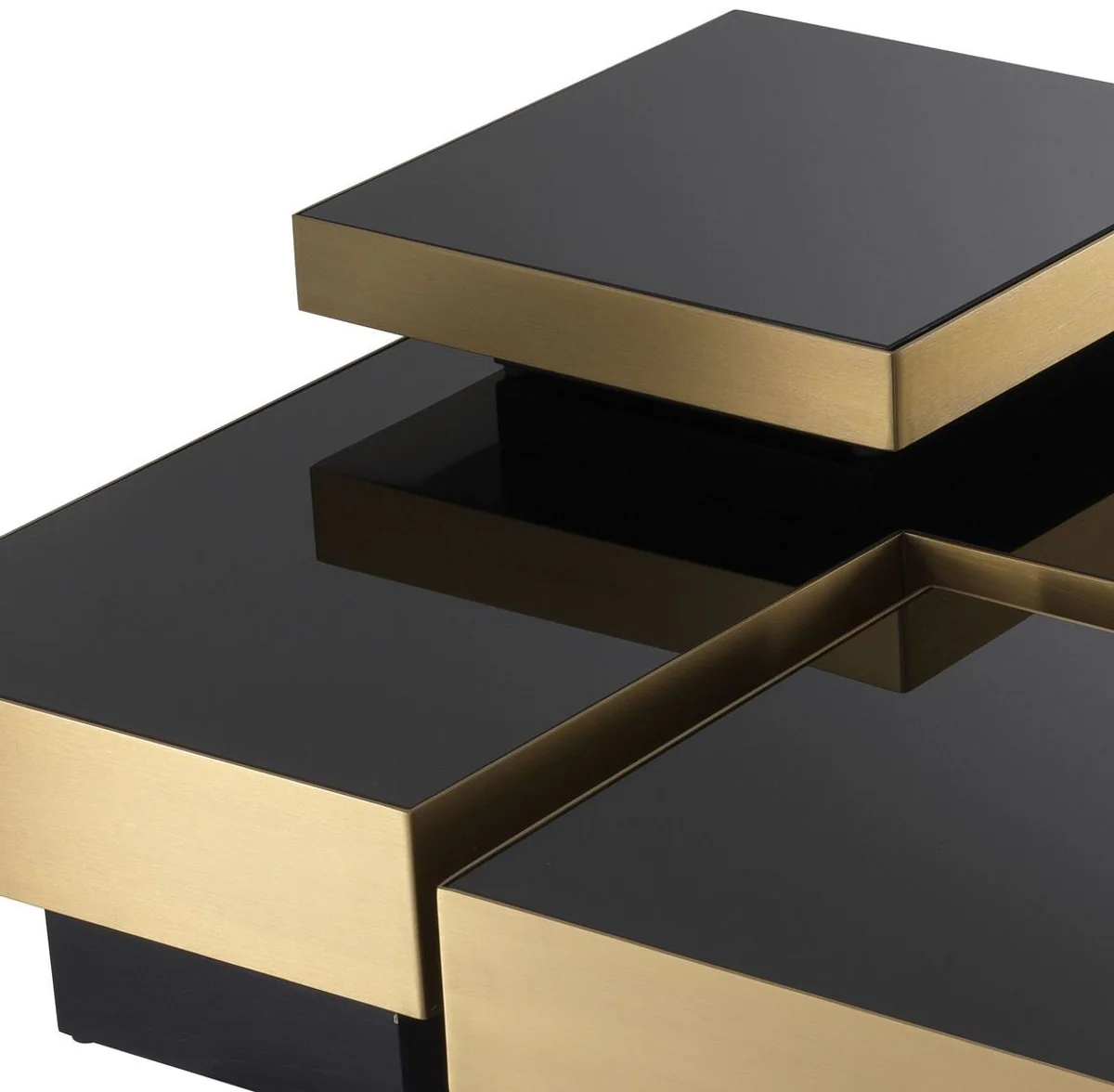 Luxury coffee table set brass / black - 2 L-shaped living room tables with 2 square trays - Living room furniture - Luxury collection