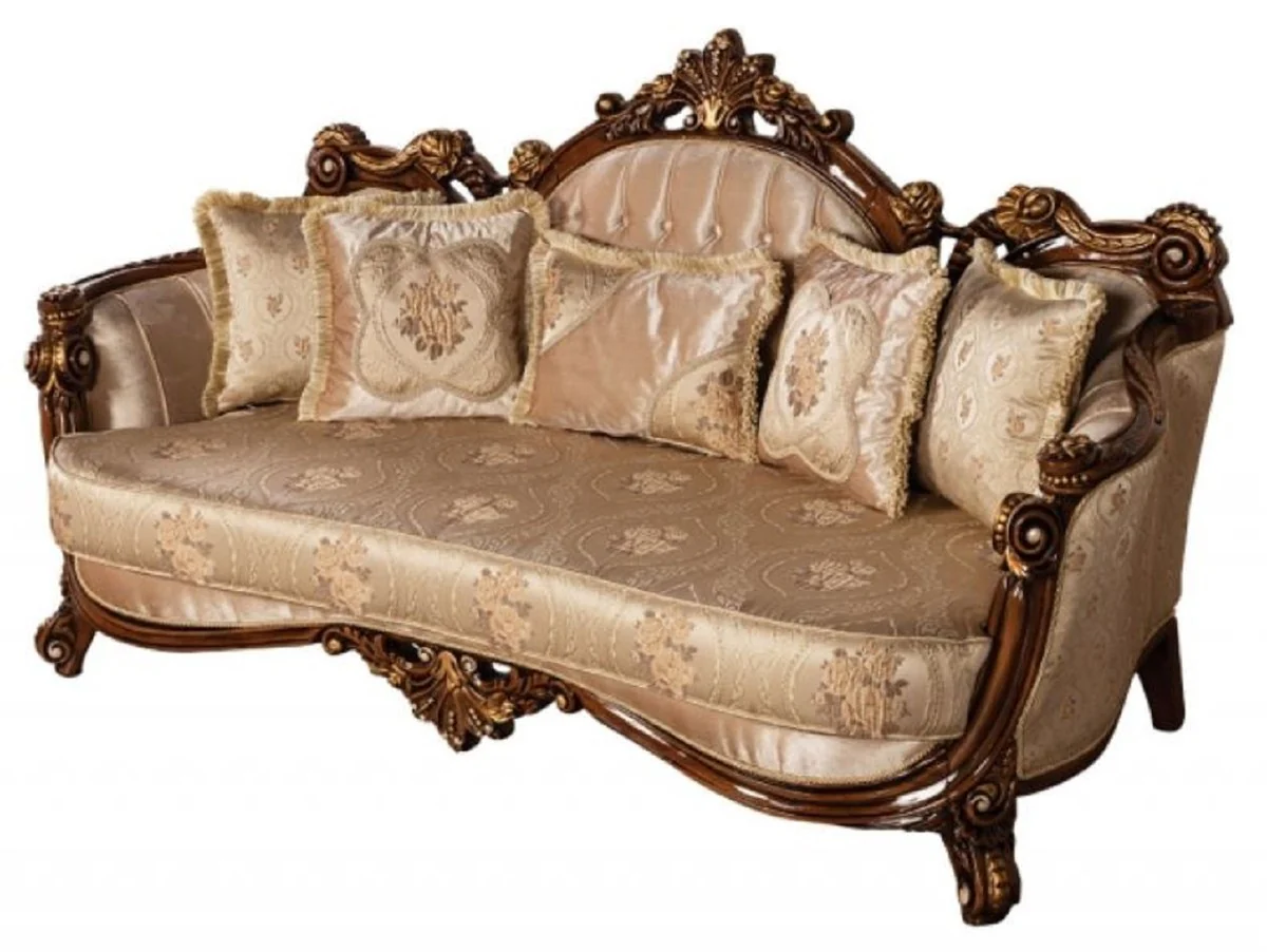 Luxury Baroque Sofa Beige / Brown / Gold - Magnificent Living Room Sofa with Elegant Pattern - Baroque Furniture - Noble & Magnificent