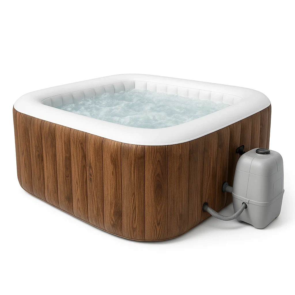 Aufblasbarer Whirlpool 195x195x71 cm, 4 Sitze, quadratisch, braun/weiß, CAkVGOh309Hp