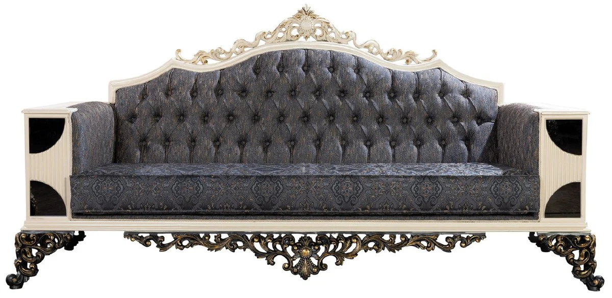Luxury baroque sofa blue / white / black / gold - baroque style living room sofa with elegant pattern - luxury living room furniture in baroque style - baroque furniture - baroque furnishings