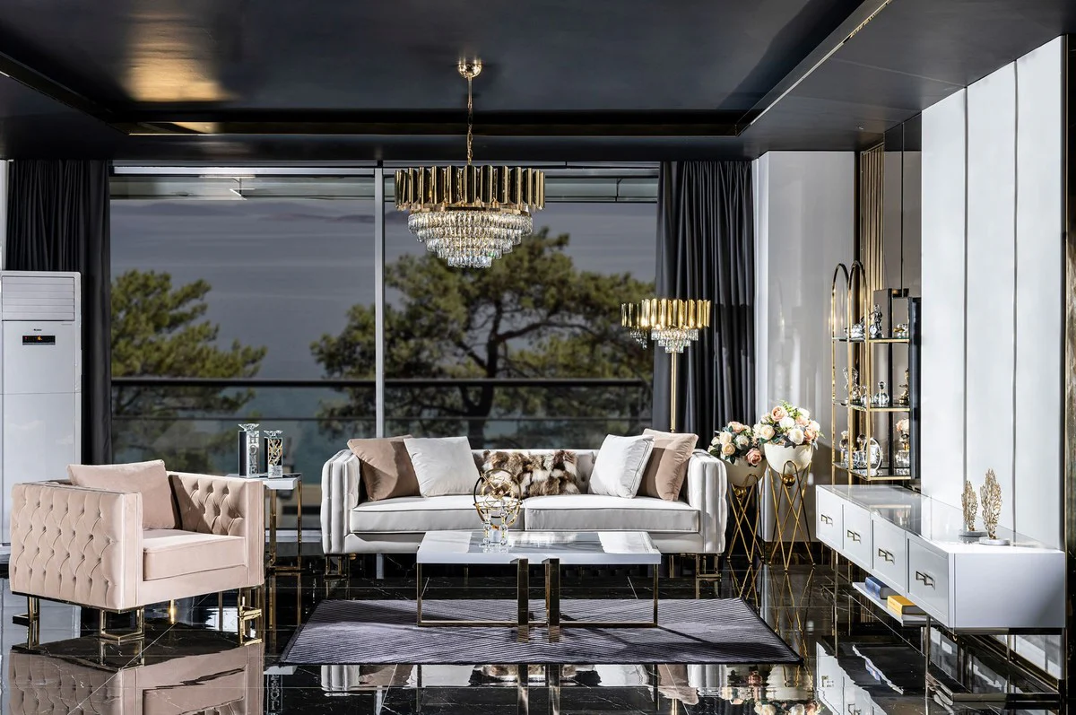 Luxury coffee table white / gold 120 x 80 x H. 45 cm - Rectangular living room table with solid wood table top and metal legs - Living room furniture - Luxury furniture - Hotel furniture