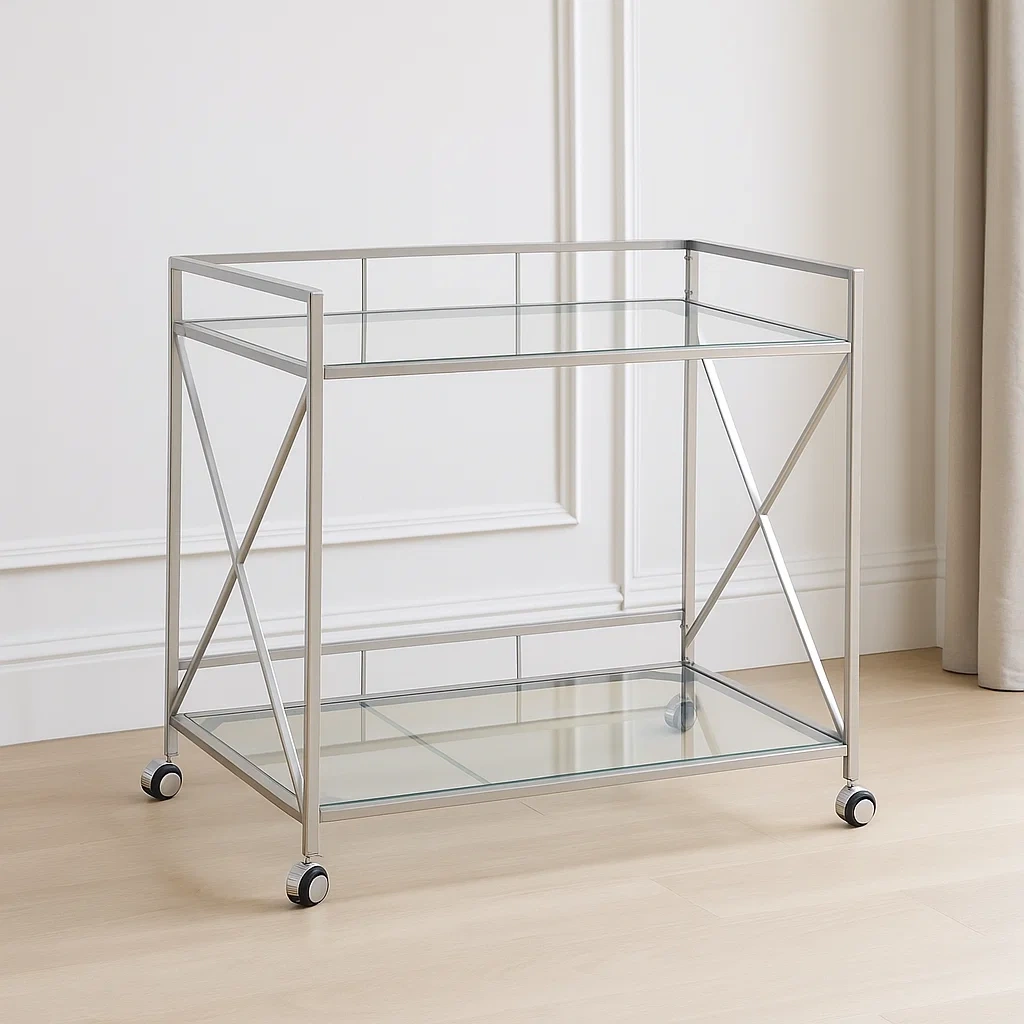 Barwagen, silberfarben, Metall und Glas, geeignet für den Innenbereich, 91 x 56 x 80 cm
