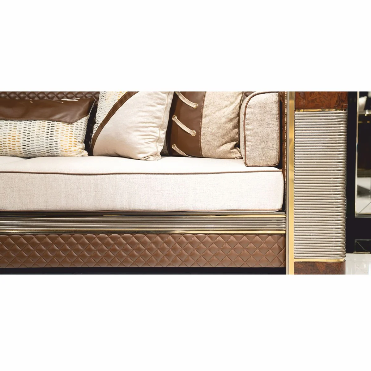 Luxury Sofa White / Brown / Gray / Gold 285 cm - Living Room & Hotel Furniture