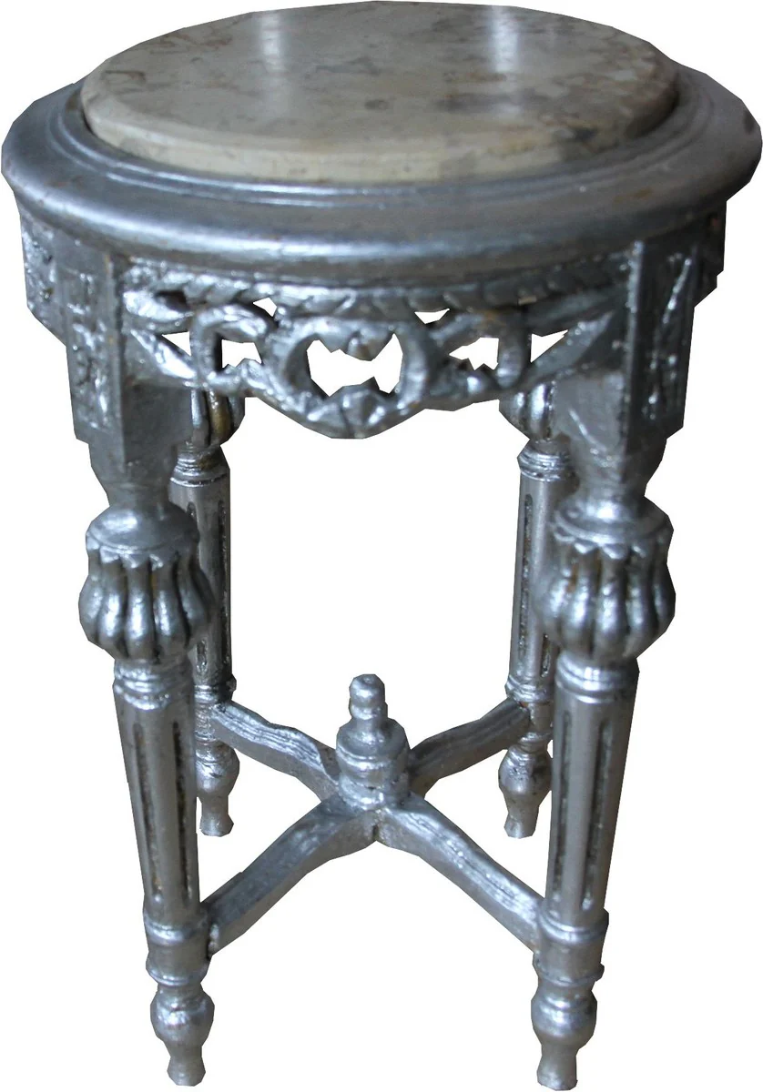 Baroque side table round silver / cream with marble top 32 cm x H. 53 cm antique style