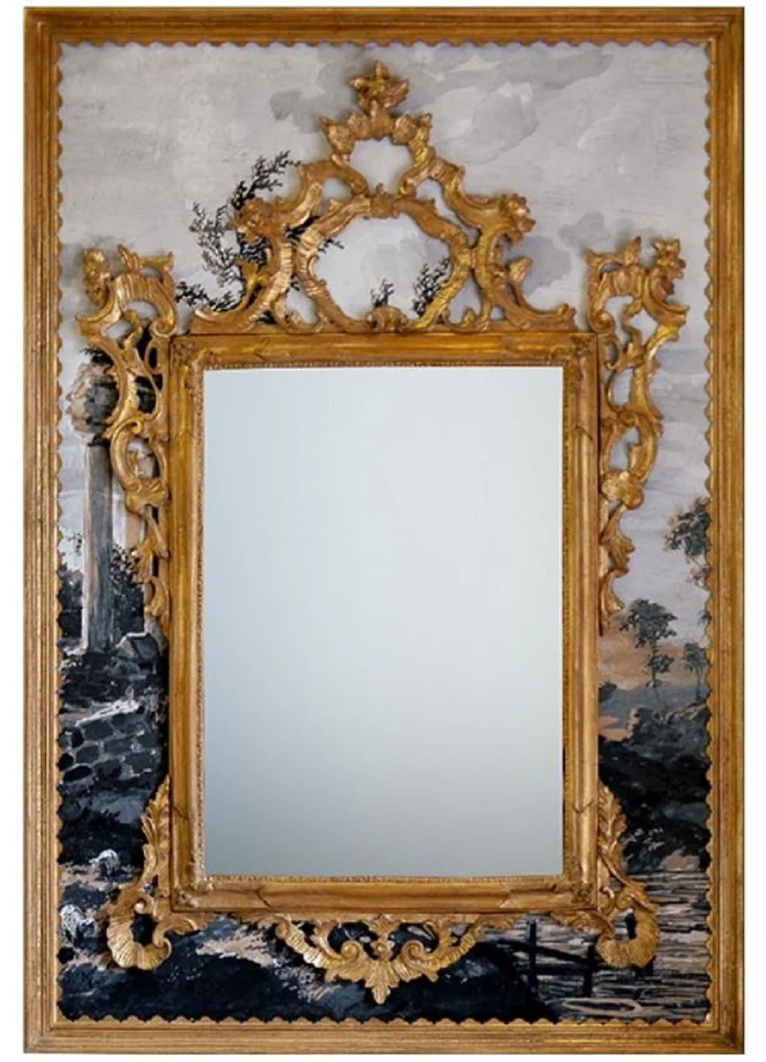 Luxury Baroque Mirror Antique Gold / Multicolored - Rectangular Italian Baroque Style Wall Mirror - Baroque Furniture - Luxury Furniture in Baroque Style - Luxury Quality - Made in Italy