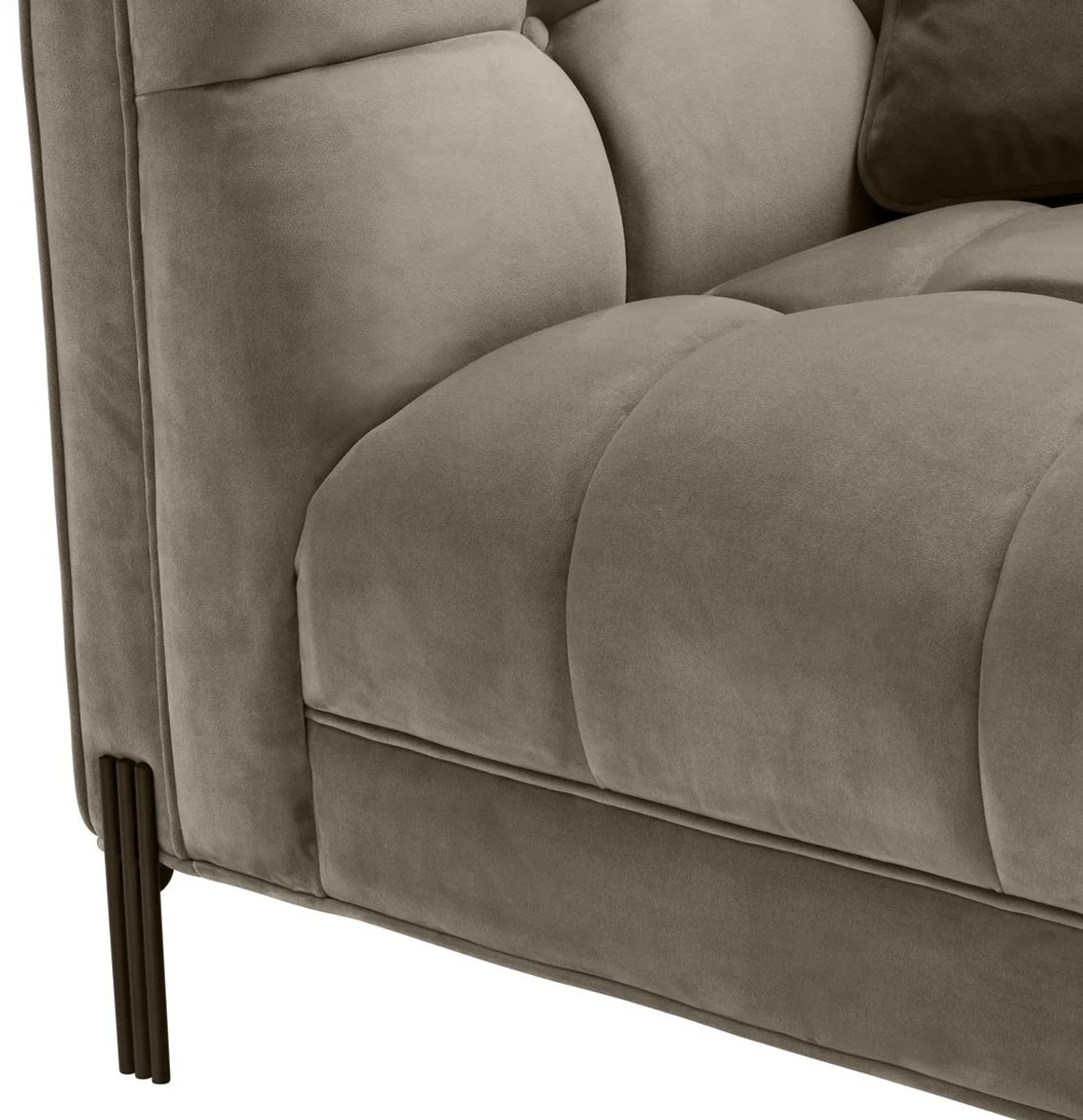 Luxury lounge sofa greige / black 223 x 95 x H. 68 cm - left-side living room sofa with elegant velvet fabric and 2 cushions