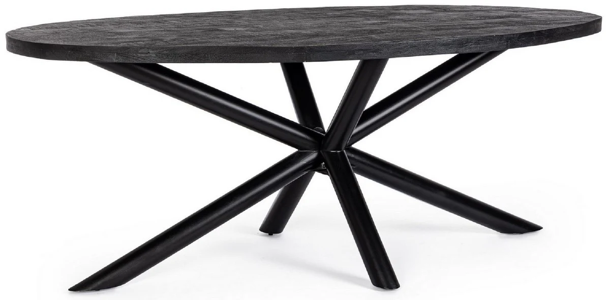 Luxury dining table black 200 x 110 x H. 76 cm - Oval kitchen table with solid wood table top and powder-coated steel legs - Dining room furniture - Kitchen furniture - Luxury furniture