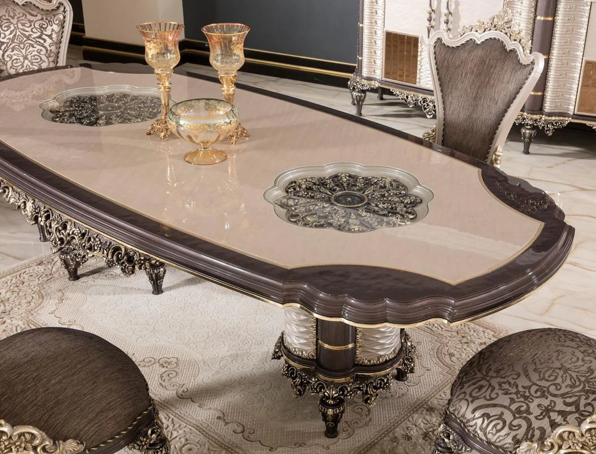 Luxury baroque dining table gray / brown / gold - magnificent solid wood dining room table in baroque style - baroque dining room furniture - noble & magnificent