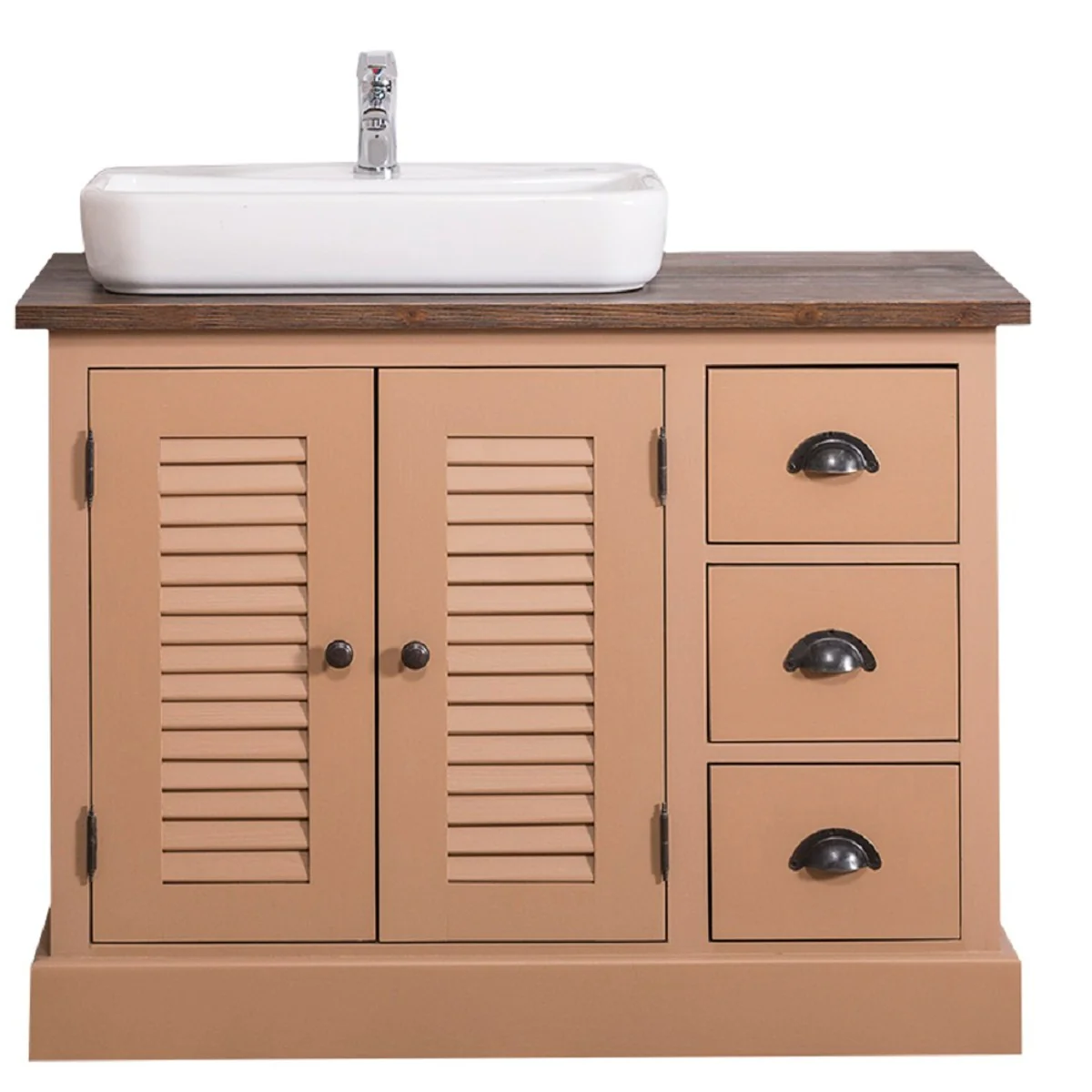 Country house style solid wood washbasin cabinet brown / dark brown 100 x 51 x H. 75 cm - country house style bathroom furniture