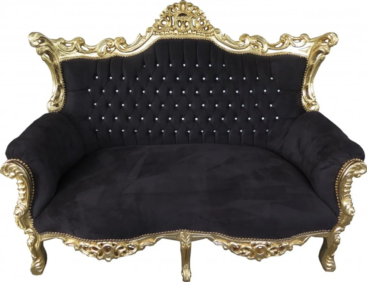 Baroque 2-seater sofa Master black / gold with bling bling glitter stones - antique style furniture