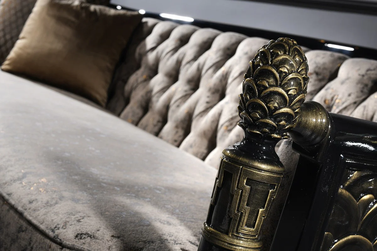 Luxury Baroque Living Room Set Silver Gray / Black / Gold - 1 Chesterfield Sofa & 1 Armchair & 1 Coffee Table & 1 Side Table - Baroque Furniture