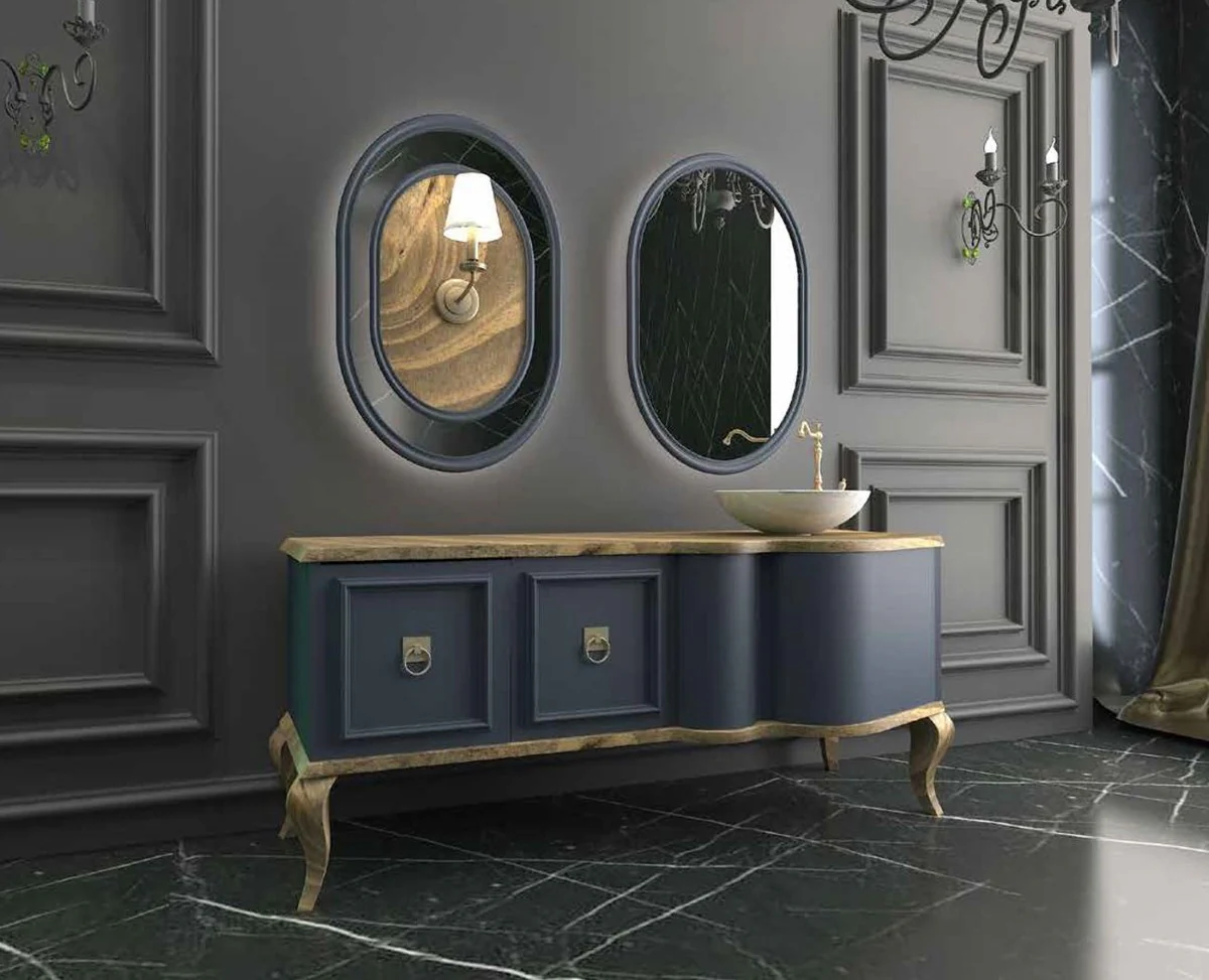 Luxury baroque bathroom set natural colors / blue - 1 washbasin with 2 doors and 1 sink and 2 wall mirrors - Magnificent bathroom furniture
