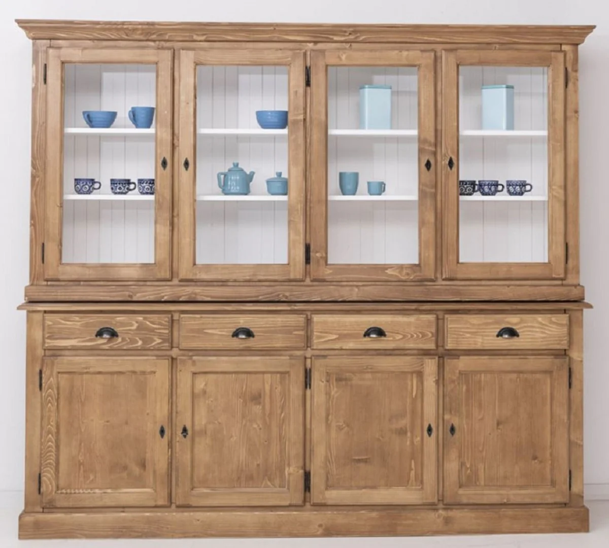Country house style dining room cabinet natural colors / white 230 x 45 x H. 200 cm - solid wood kitchen cabinet - dining room furniture in country house style - country house style dining room furnishings