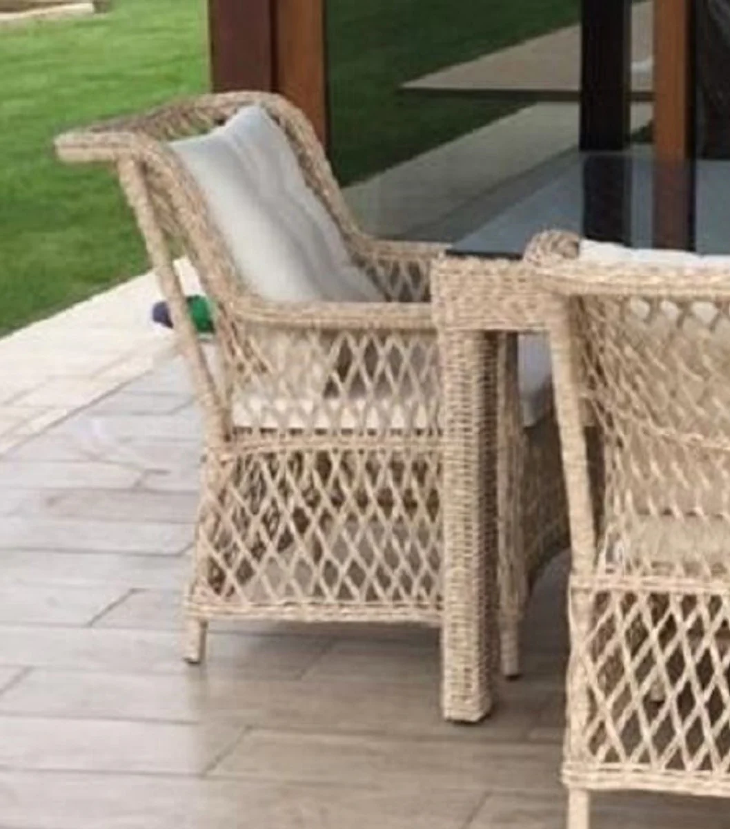 Luxury garden chair set of 6 natural colors / white 57 x 61 x H. 80 cm - Rattan chairs with armrests and cushions - Modern rattan garden and patio furniture