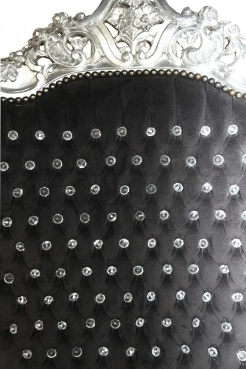 Barock Thron Sessel Majestic Schwarz/Silber mit Bling Bling Glitzersteinen - Riesensessel -Thron Stuhl Tron
