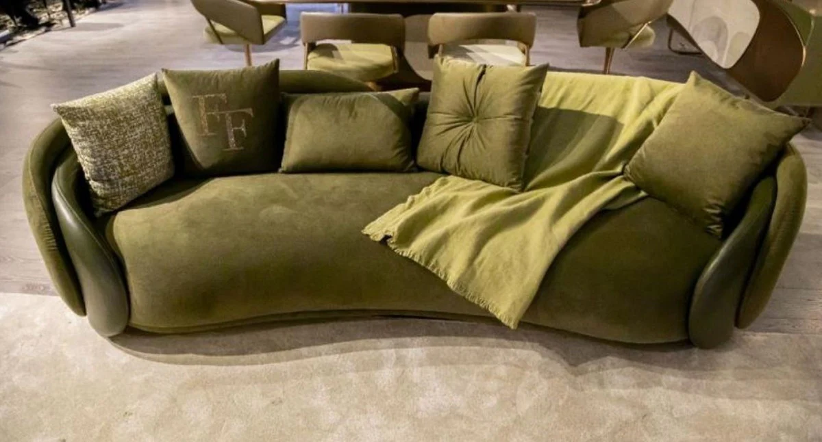 Luxury sofa green / dark green 260 x 85 x H. 75 cm - Curved living room sofa - Hotel sofa - Living room furniture - Hotel furniture - Luxury furniture - Luxury furnishings - Living room furnishings