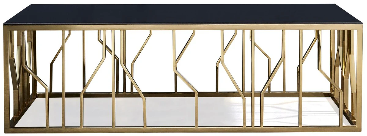 Luxury coffee table gold / black 125 x 65 x H. 43 cm - Rectangular stainless steel living room table with glass top - Living room furniture - Luxury quality
