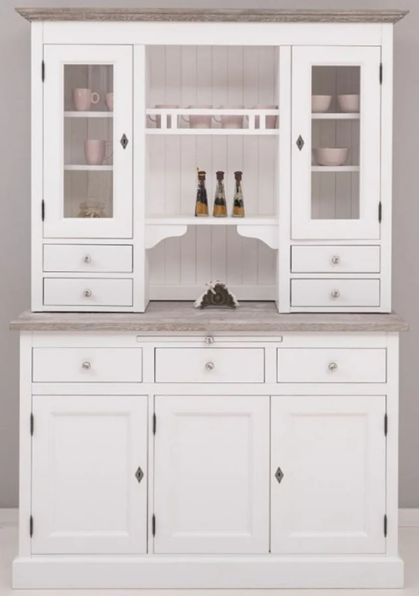Country house style kitchen cabinet white / gray 138 x 50 x H. 197 cm - 2-part kitchen cabinet with 5 doors and 7 drawers - country house style kitchen furniture