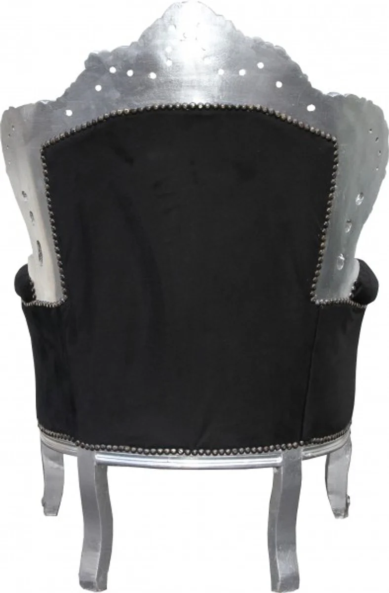 Barock Sessel King Schwarz / Silber Glitzersteinen - Barock Wohnzimmermöbel