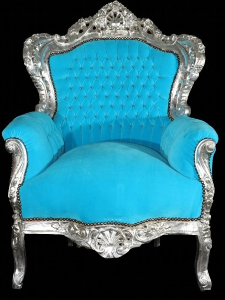 Barock Sessel King Türkis/Silber Thron Tron Königstron