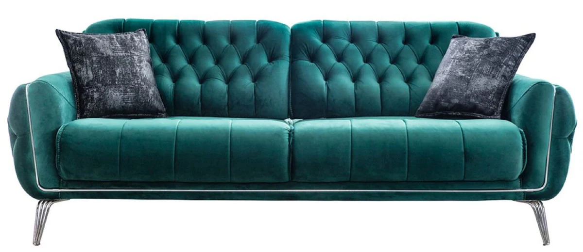 Luxury Chesterfield sofa bed green / silver 230 x 95 x H. 75 cm - Modern living room sofa - Chesterfield living room furniture