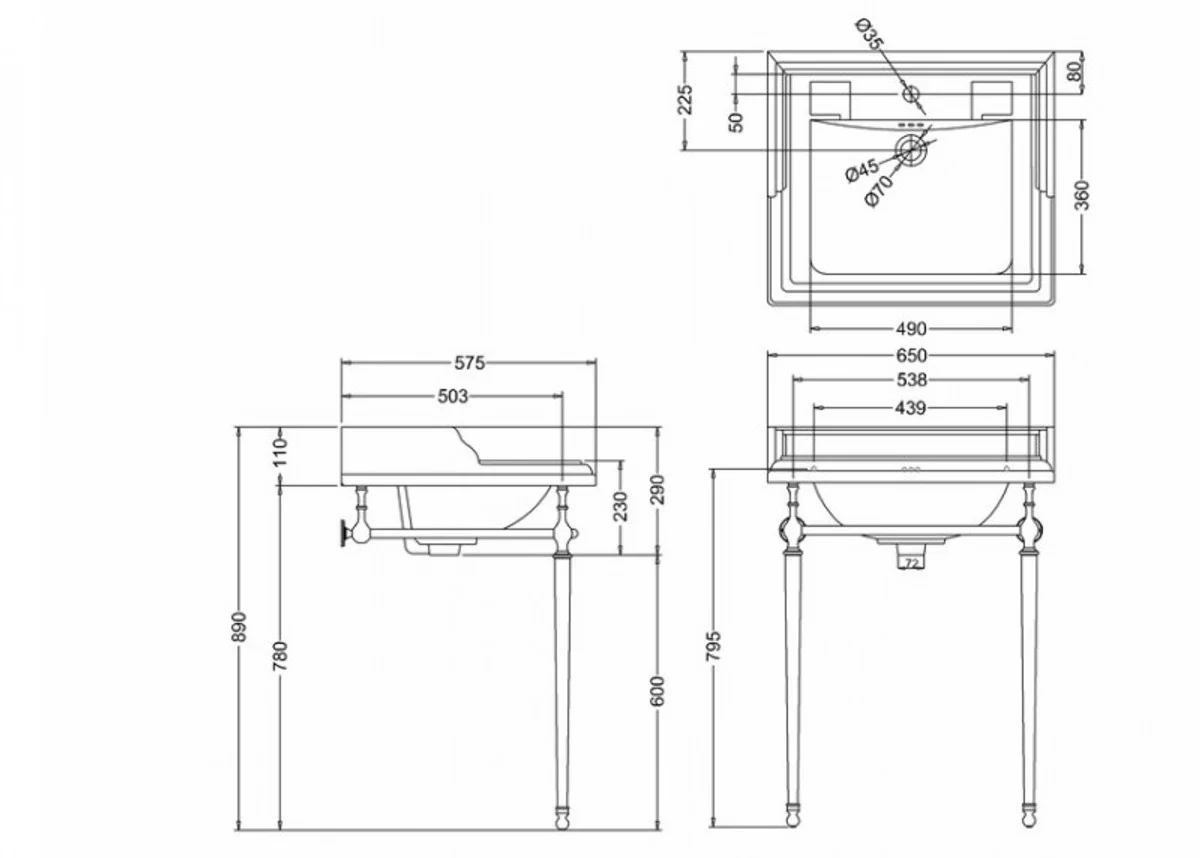 Art Deco standing washbasin white / chrome - Art Nouveau washbasin baroque antique style