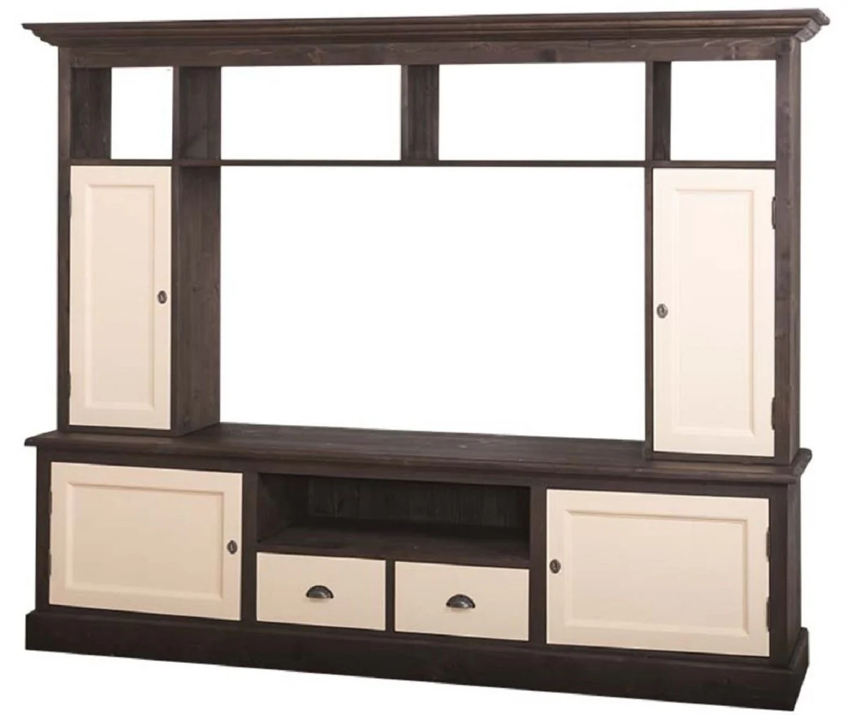 Country house style TV cabinet dark brown / beige 207 x 46 x H. 166 cm - solid wood TV cabinet - living room cabinet - country house style living room furniture