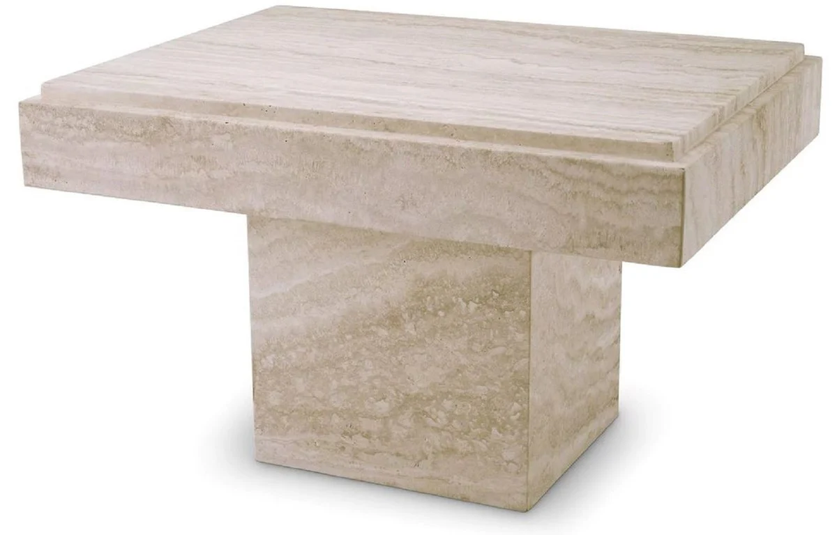 Luxury travertine side table beige 65 x 50.5 x H. 40.5 cm - natural stone side table - living room furniture - hotel furniture - travertine furniture - luxury furniture - luxury furnishings