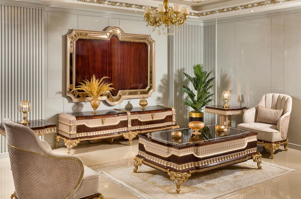 Luxury Baroque Coffee Table Dark Brown / Gray / Gold 156 cm - Baroque Furniture