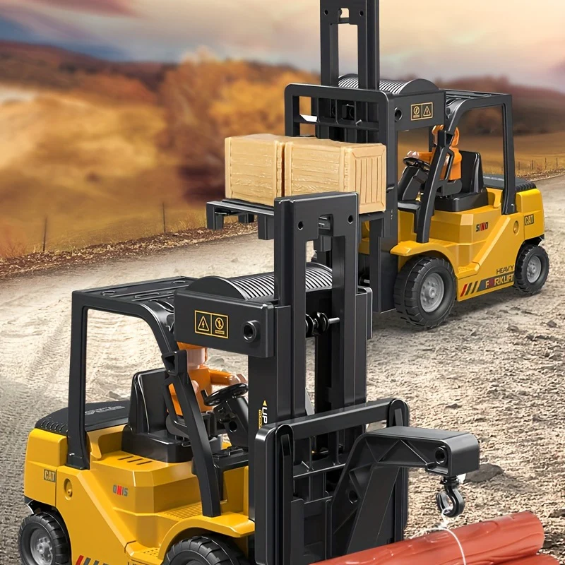 Wiederaufladbares 2,4-GHz-Gabelstapler-Kran-Modellauto mit drahtloser Fernbedienung – anhebbares Spray-Simulation-klingendes technisches Fahrzeugspielzeug – perfektes Geschenk für Jungen!