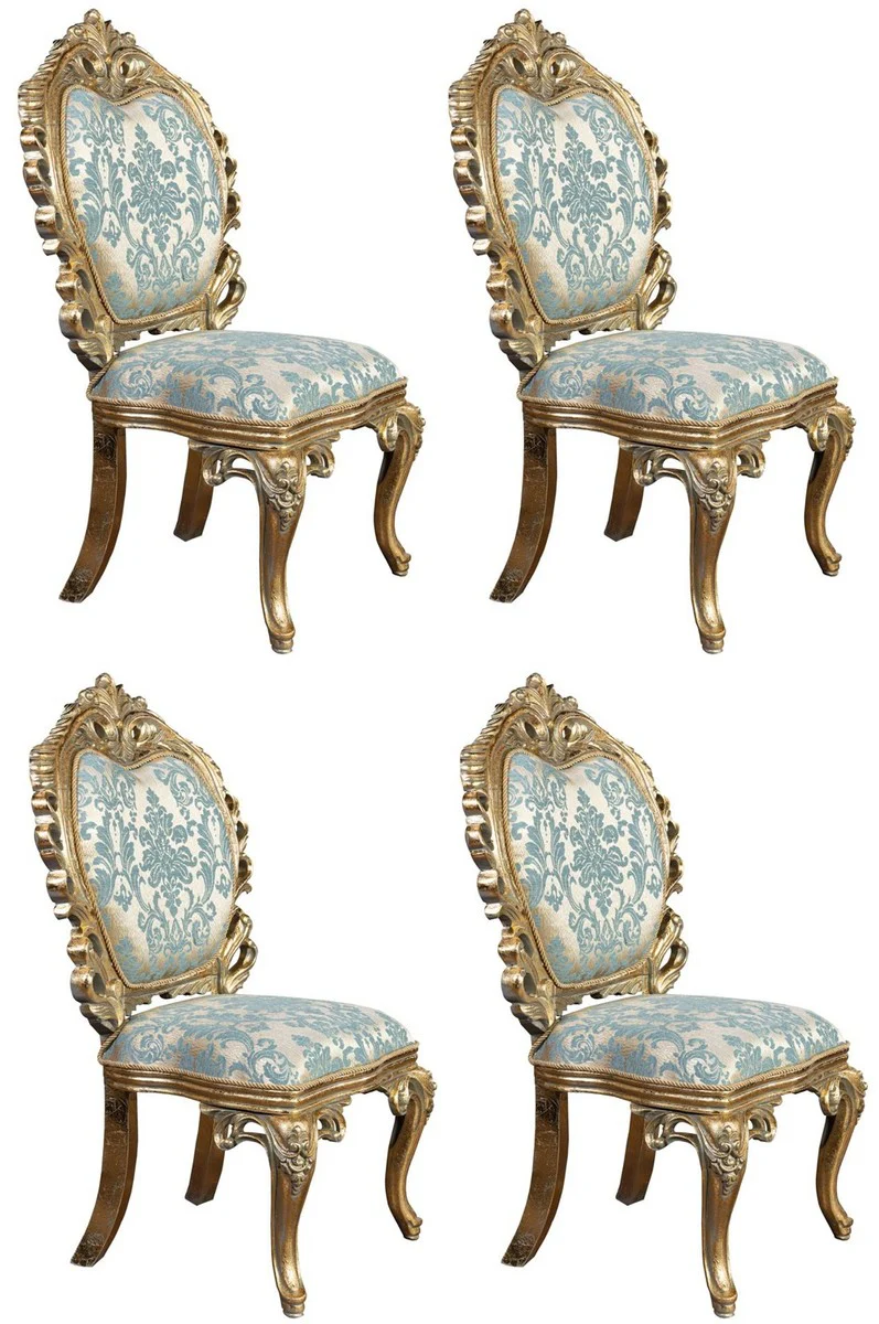 Luxury Baroque Dining Room Chair Set of 4 Turquoise / Gold - Magnificent Baroque Style Kitchen Chairs - Luxury Dining Room Furniture in Baroque Style - Baroque Dining Room Furniture - Baroque Style Furniture
