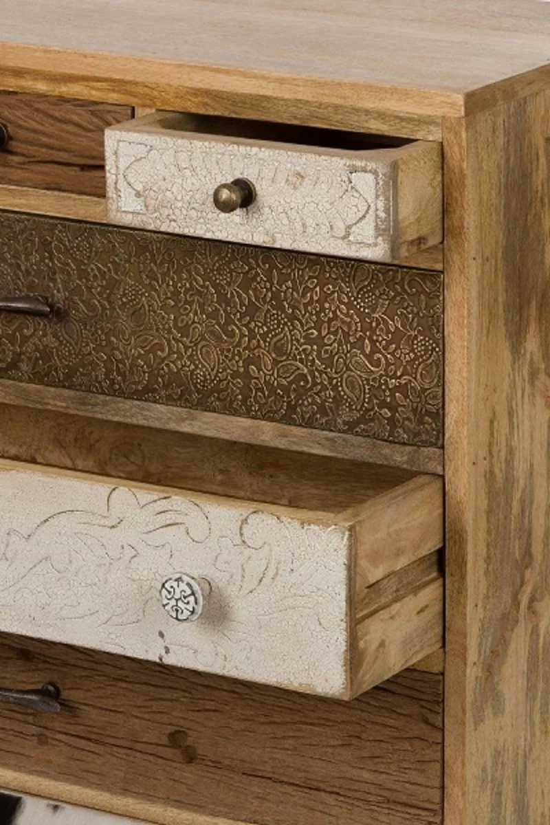 Country house style chest of drawers with 7 drawers natural color / multicolored 70 x 30 x H. 80 cm - country house style furniture