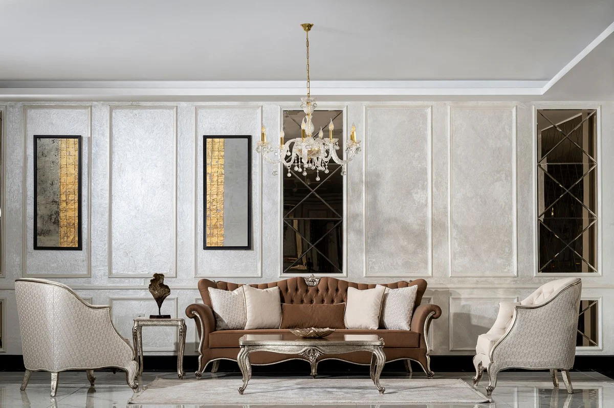 Luxury Baroque side table antique silver - Square solid wood table in Baroque style - Luxury living room furniture in Baroque style - Baroque furniture - Noble & magnificent